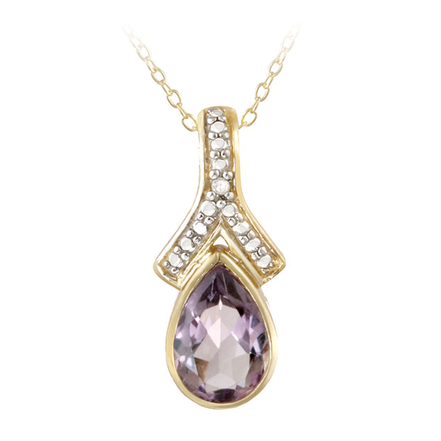 18K Gold over Sterling Silver Amethyst & Diamond Accent Teardrop Necklace