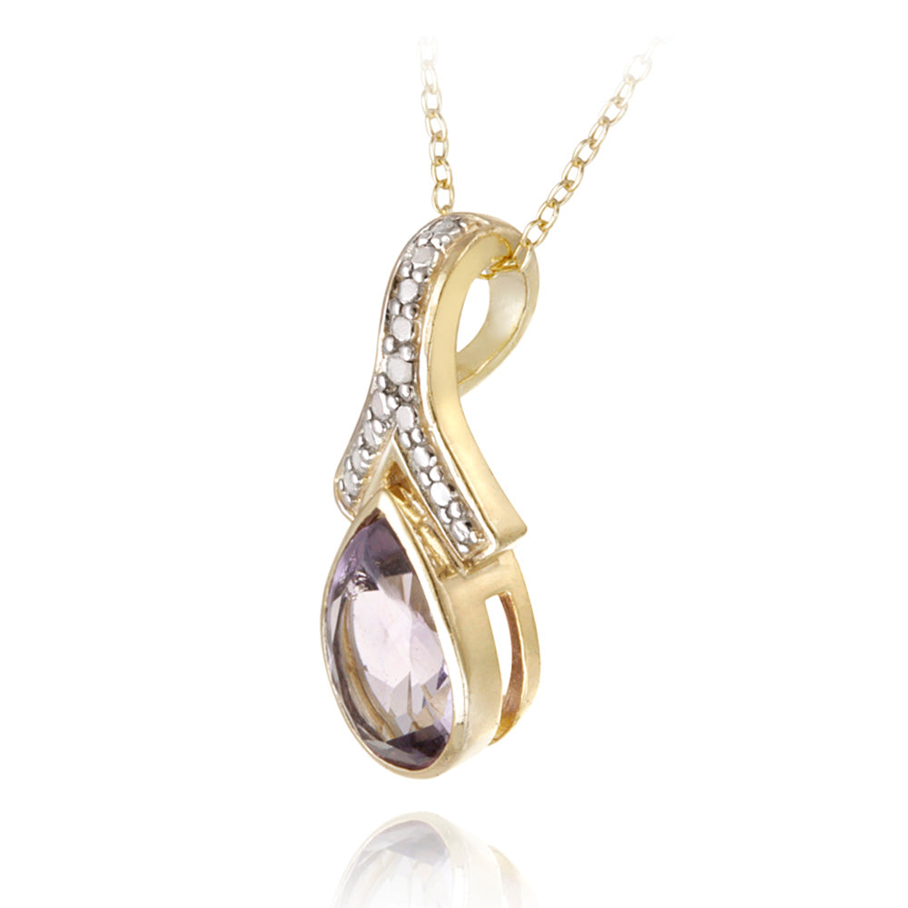 18K Gold over Sterling Silver Amethyst & Diamond Accent Teardrop Necklace-2