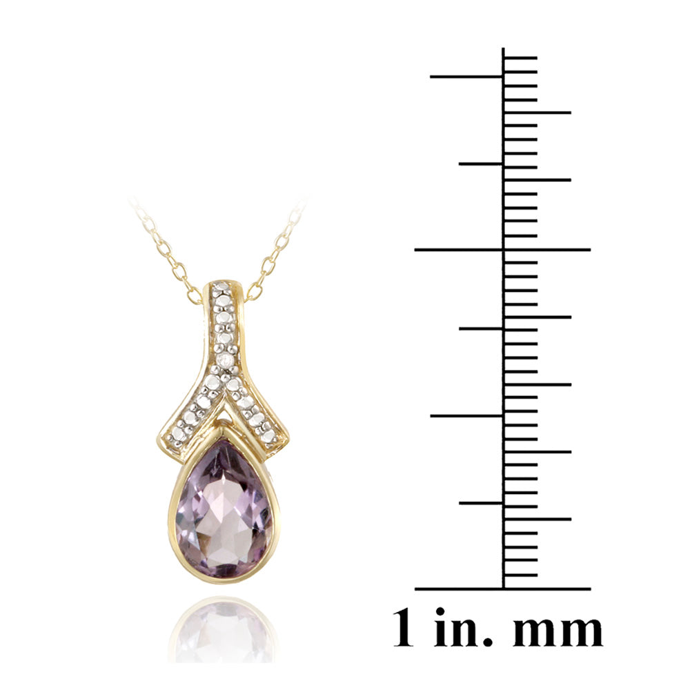 18K Gold over Sterling Silver Amethyst & Diamond Accent Teardrop Necklace-3