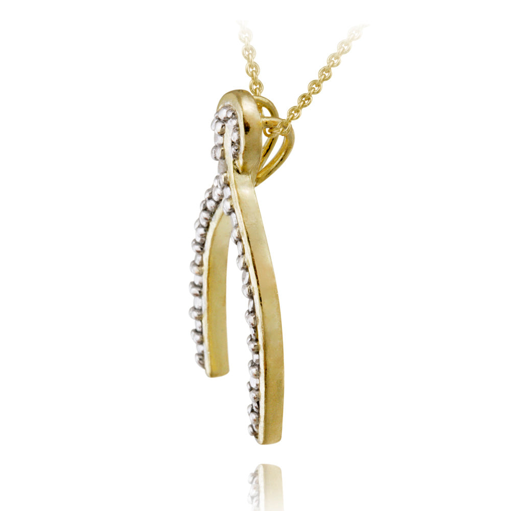 18K Gold over Sterling Silver Diamond Accent Wishbone Necklace-2