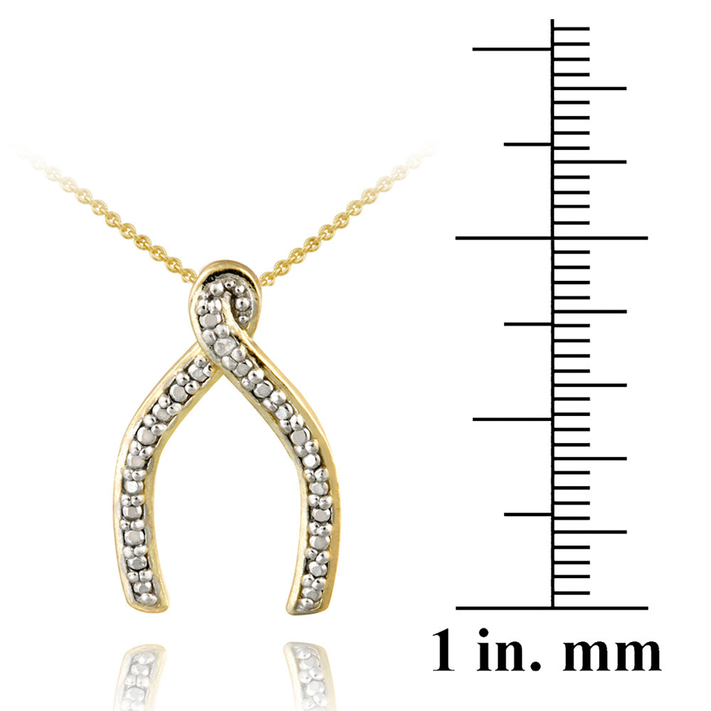 18K Gold over Sterling Silver Diamond Accent Wishbone Necklace-3