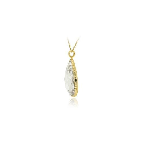 18K Gold Over Sterling Silver CZ Teardrop Brushed Necklace-2