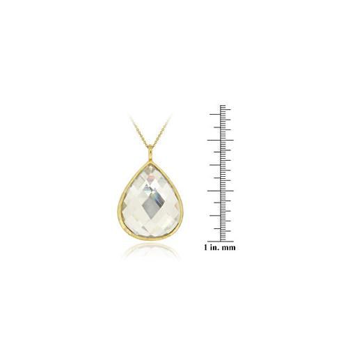18K Gold Over Sterling Silver CZ Teardrop Brushed Necklace-3
