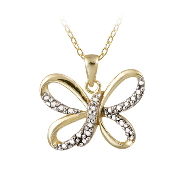 18K Gold over Sterling Silver Diamond Accent Butterfly Necklace