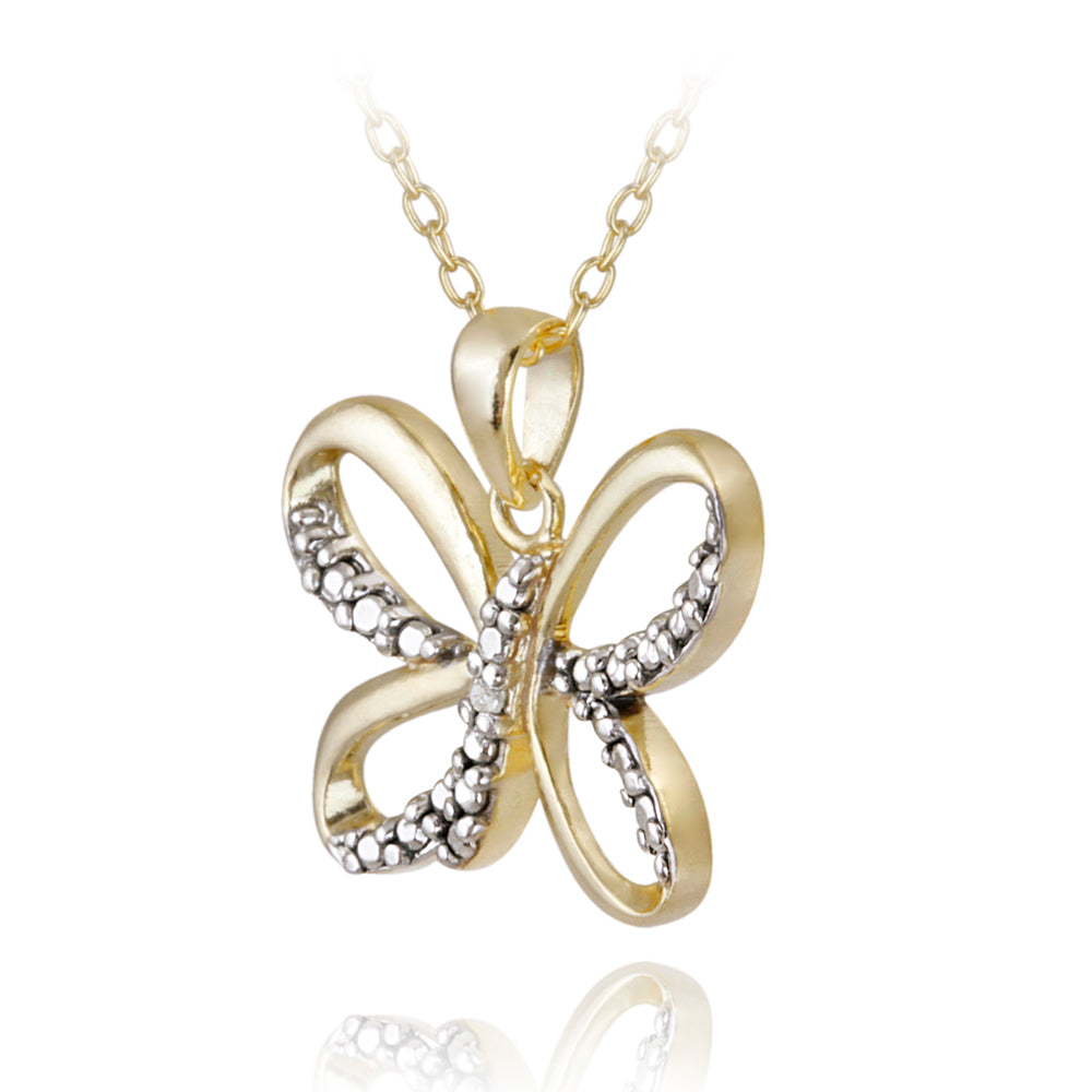 18K Gold over Sterling Silver Diamond Accent Butterfly Necklace-2