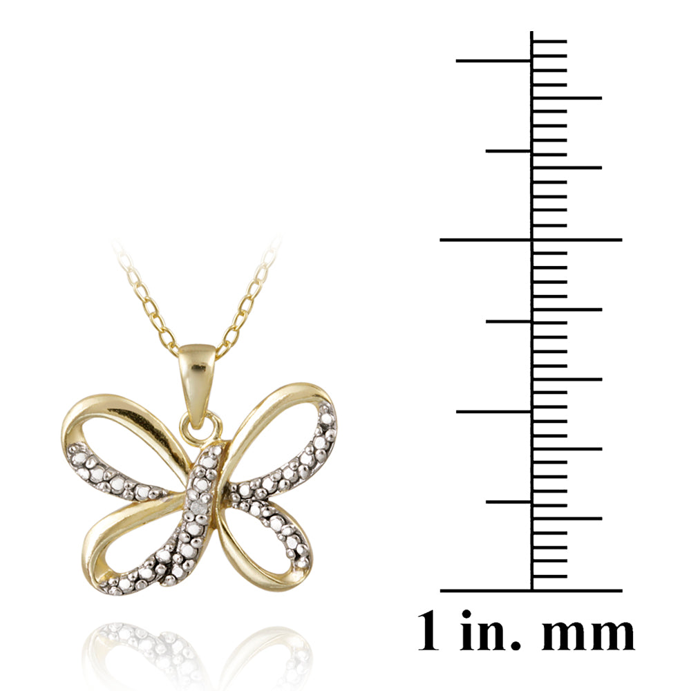 18K Gold over Sterling Silver Diamond Accent Butterfly Necklace-3