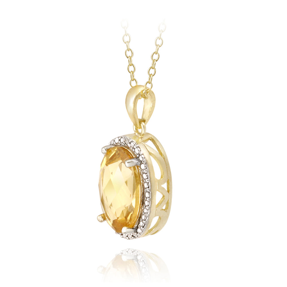 18K Gold over Sterling Silver 4ct Citrine & Diamond Accent Oval Necklace-2