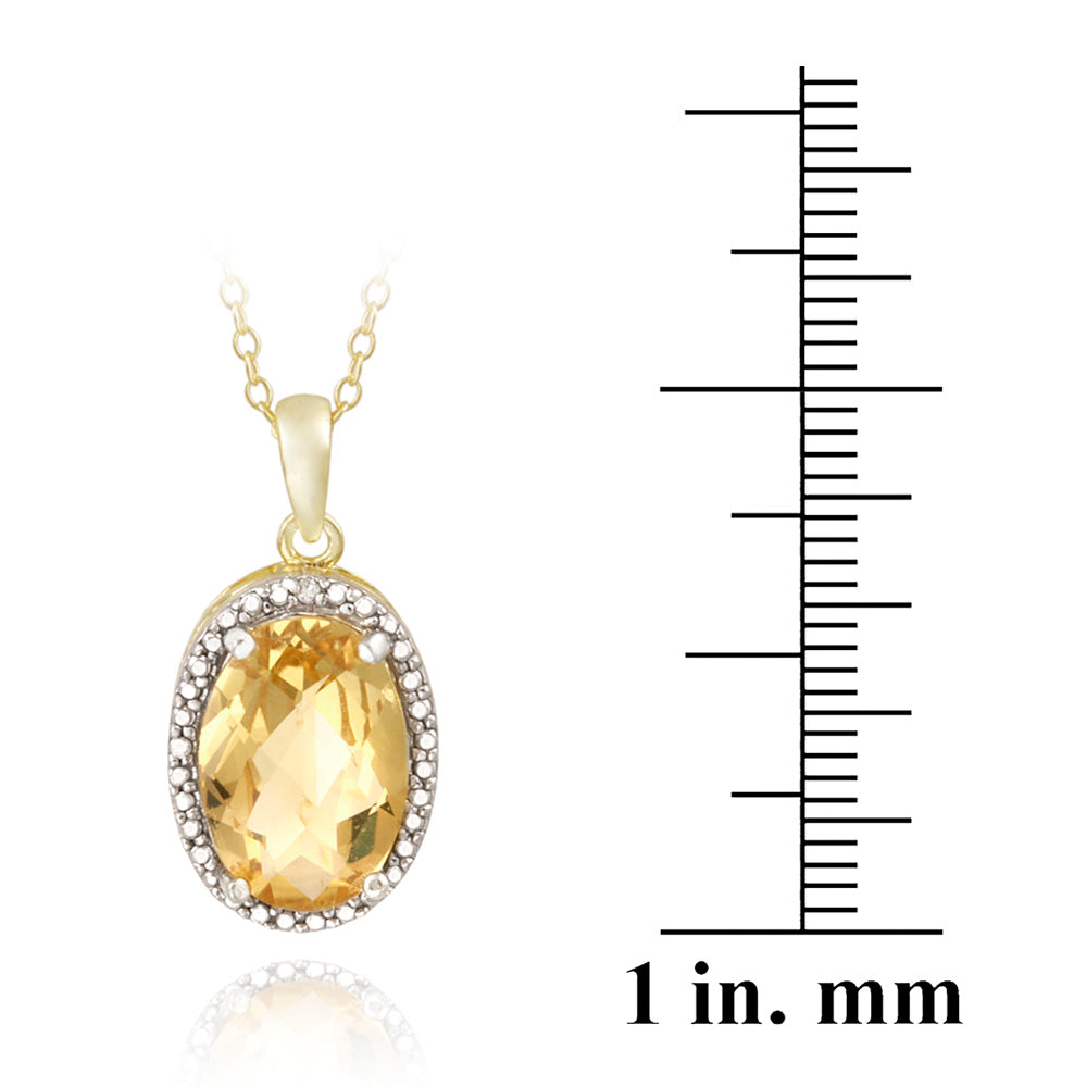 18K Gold over Sterling Silver 4ct Citrine & Diamond Accent Oval Necklace-3