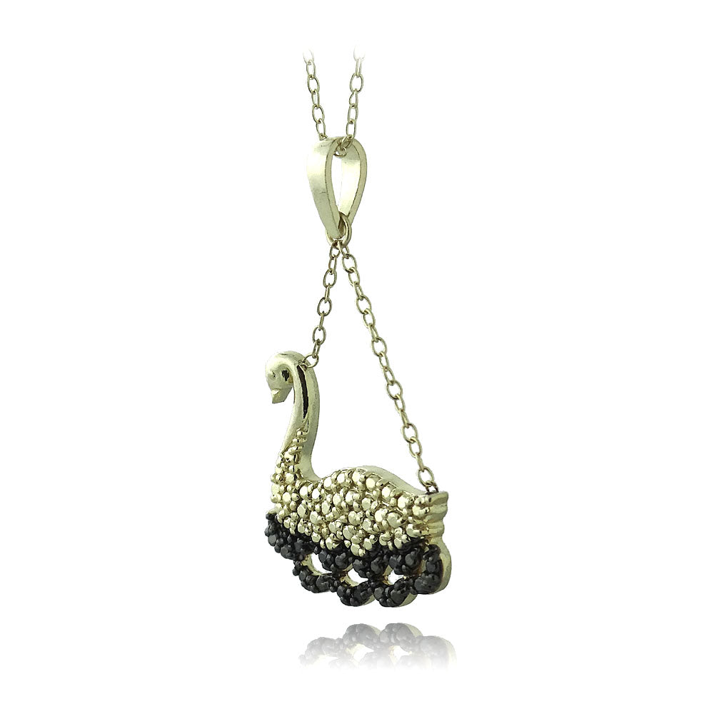 18K Gold over Sterling Silver Black Diamond Accent Swimming Swan Necklace-2