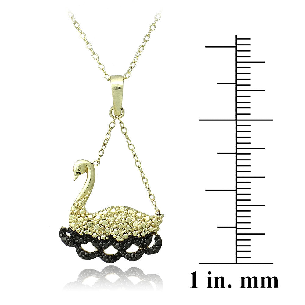 18K Gold over Sterling Silver Black Diamond Accent Swimming Swan Necklace-3