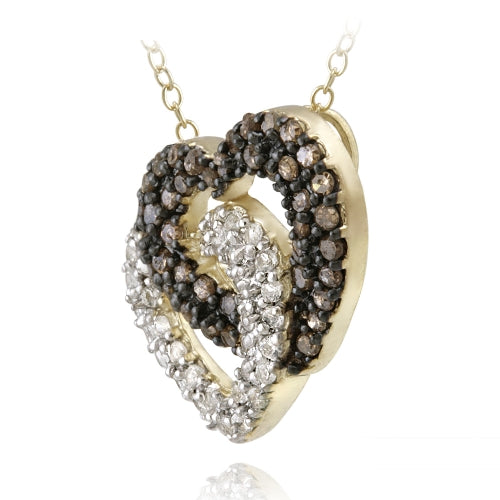 18K Gold over Sterling Silver 2/5ct Champagne Diamond & White Topaz Interlocking Hearts Necklace-2