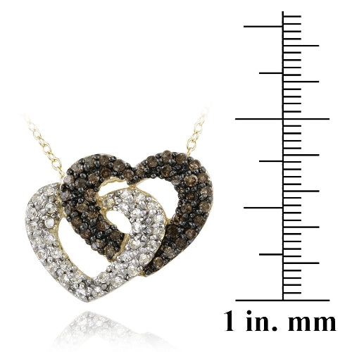18K Gold over Sterling Silver 2/5ct Champagne Diamond & White Topaz Interlocking Hearts Necklace