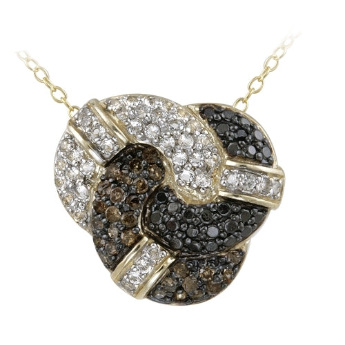 18k Gold over Sterling Silver 1/3ct Champagne Diamond, Black Diamond Accent & White Topaz Love Knot Necklace