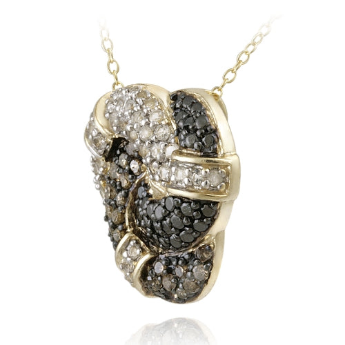 18k Gold over Sterling Silver 1/3ct Champagne Diamond, Black Diamond Accent & White Topaz Love Knot Necklace-2