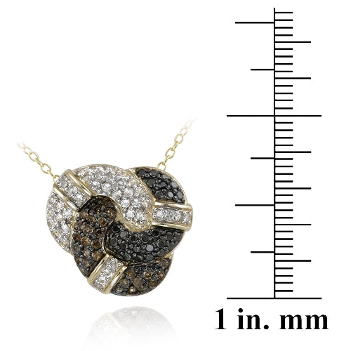 18k Gold over Sterling Silver 1/3ct Champagne Diamond, Black Diamond Accent & White Topaz Love Knot Necklace-3