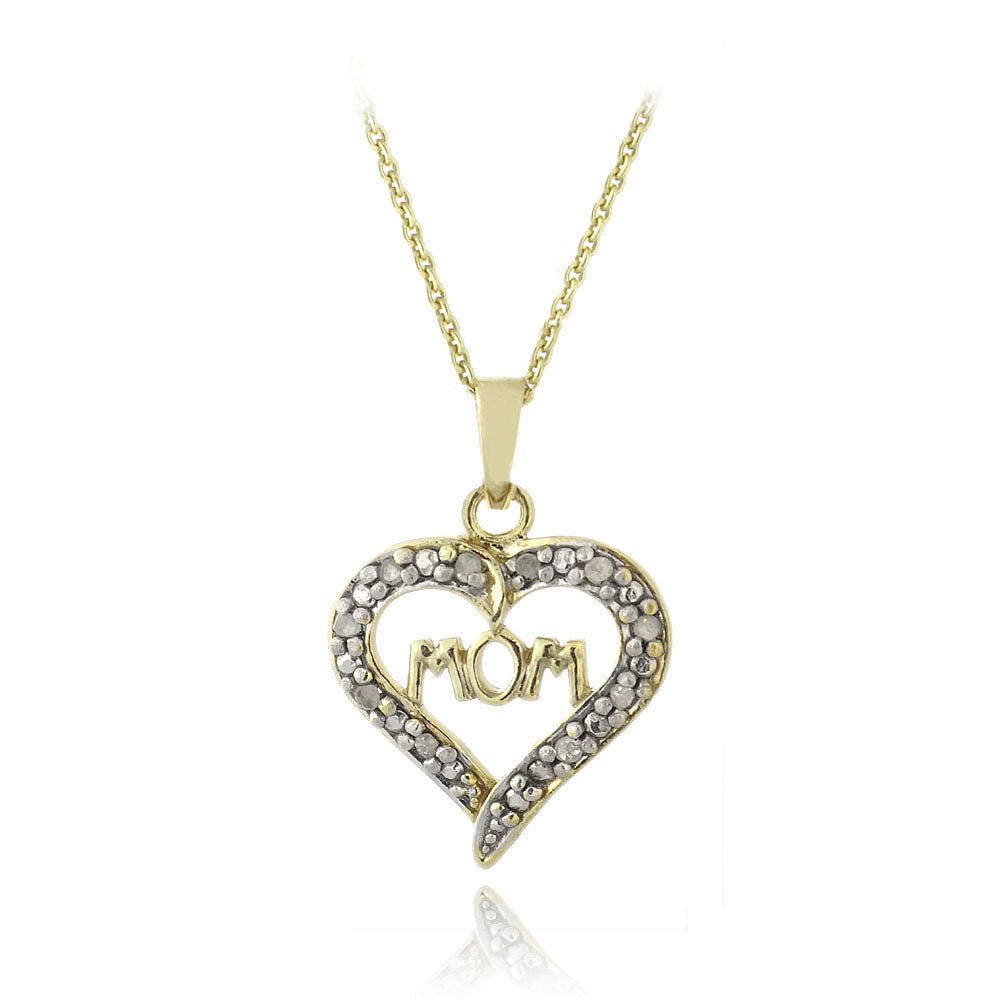 18K Gold over Sterling Silver 1/10 ct Diamond Mom Open Heart Necklace