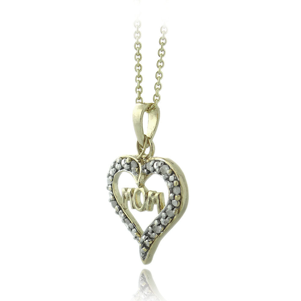 18K Gold over Sterling Silver 1/10 ct Diamond Mom Open Heart Necklace-2