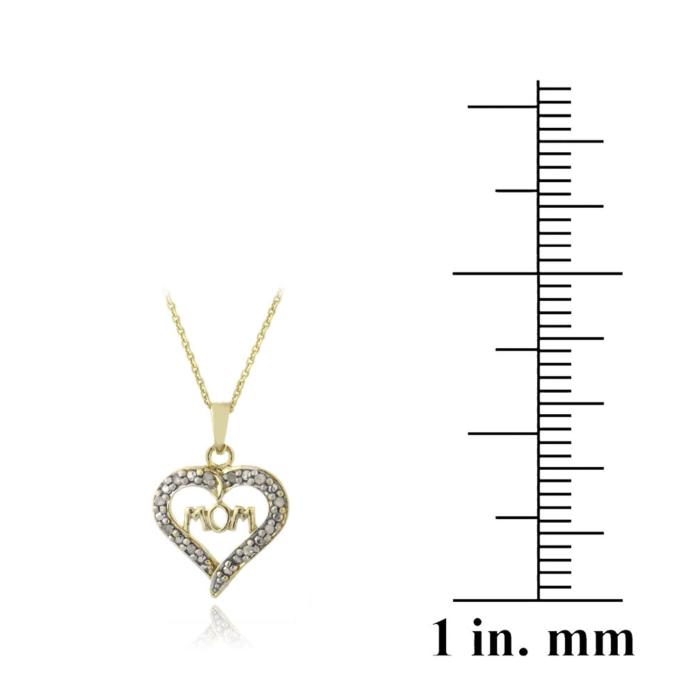 18K Gold over Sterling Silver 1/10 ct Diamond Mom Open Heart Necklace-3
