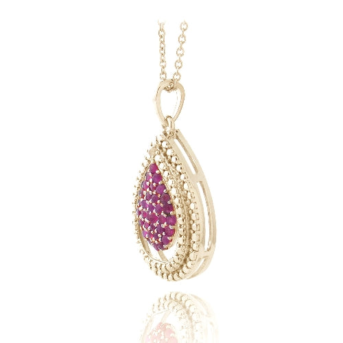 Gold Plated Two-Tone Created Ruby & Diamond Accent Teardrop Pendant Necklace