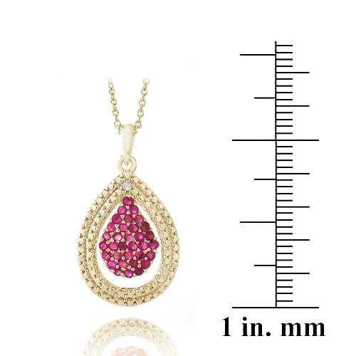 Gold Plated Two-Tone Created Ruby & Diamond Accent Teardrop Pendant Necklace-3