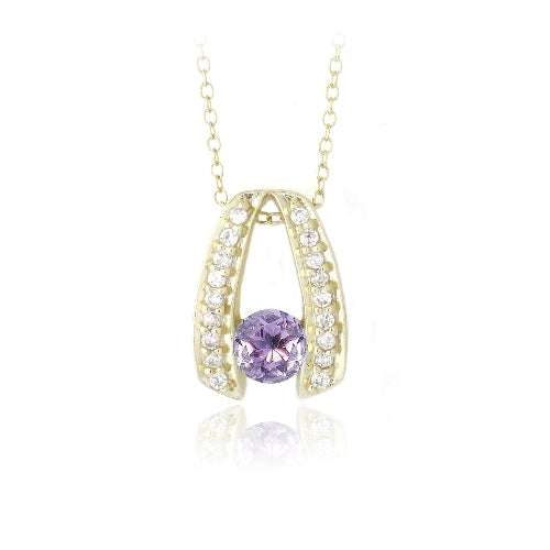 18K Gold over Sterling Silver 3/4ct Amethyst & CZ Wishbone Necklace