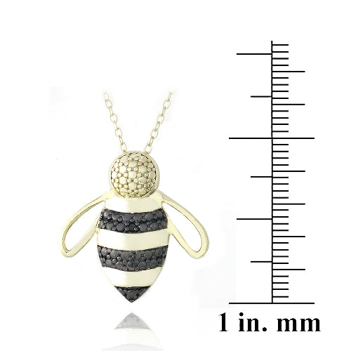 18K Gold over Sterling Silver Black Diamond Accent Bumble Bee Necklace-3