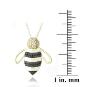 18K Gold over Sterling Silver Black Diamond Accent Bumble Bee Necklace