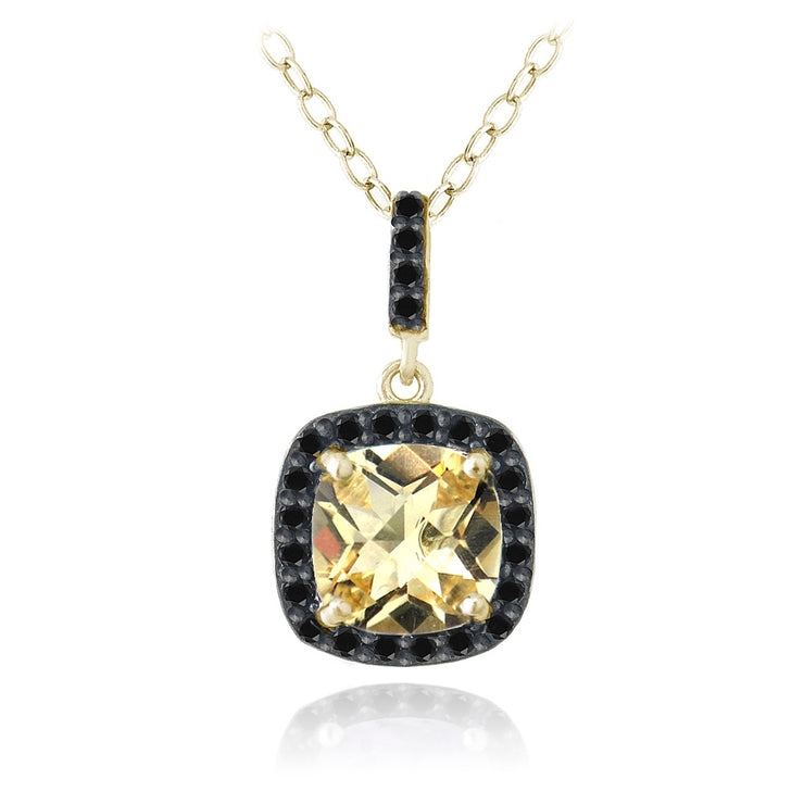 Gold Tone over Sterling Silver 3ct Citrine & Black Spinel Cushion Cut Necklace