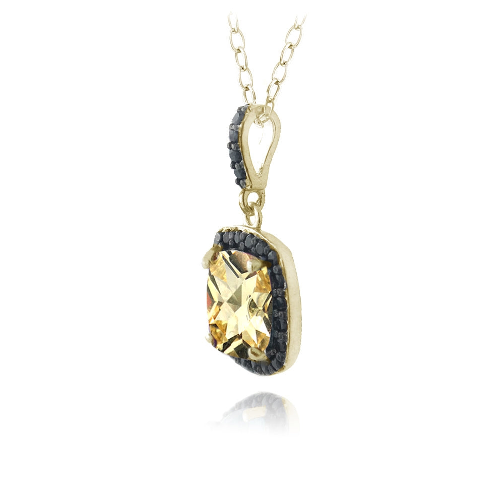 Gold Tone over Sterling Silver 3ct Citrine & Black Spinel Cushion Cut Necklace-2