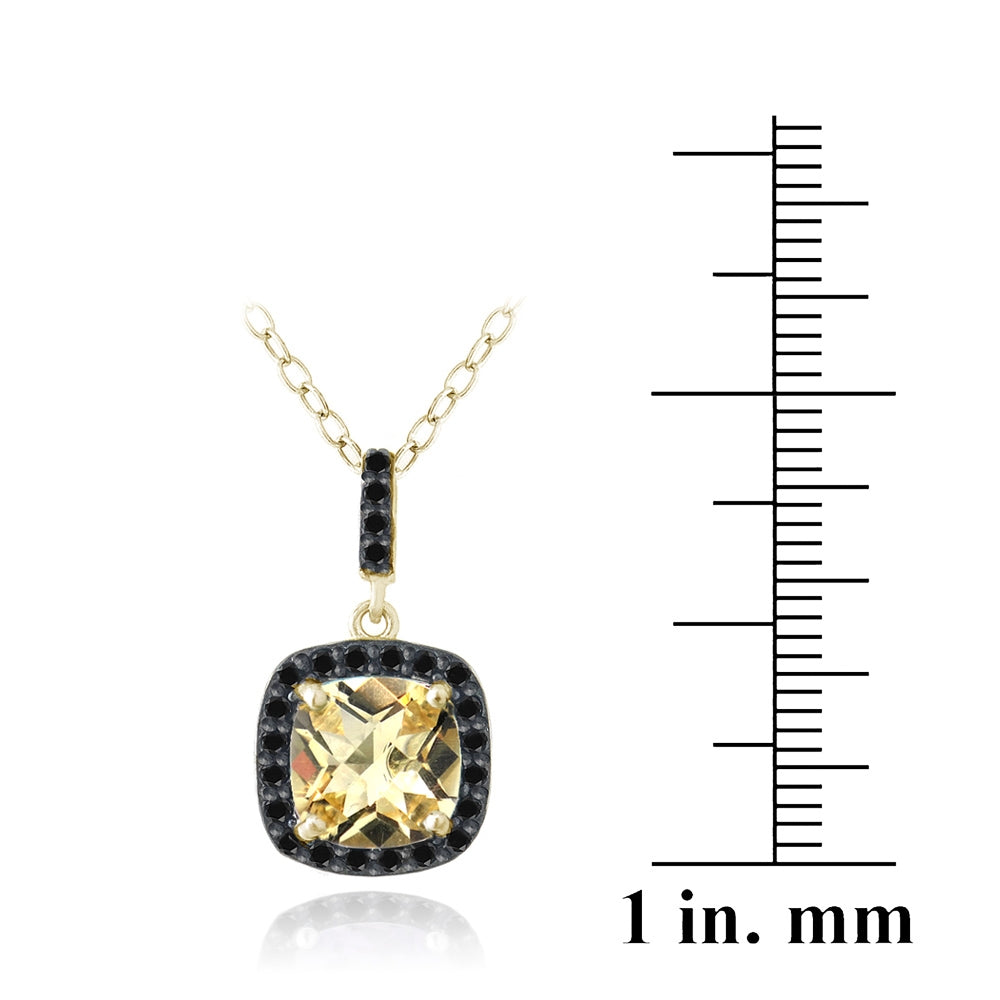Gold Tone over Sterling Silver 3ct Citrine & Black Spinel Cushion Cut Necklace-3