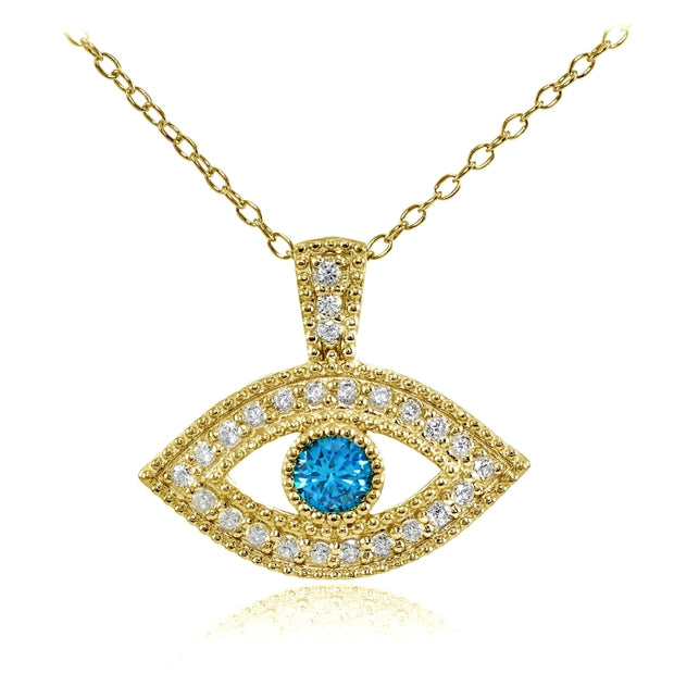 Yellow Gold Flashed Sterling Silver London Blue Cubic Zirconia Evil Eye Necklace