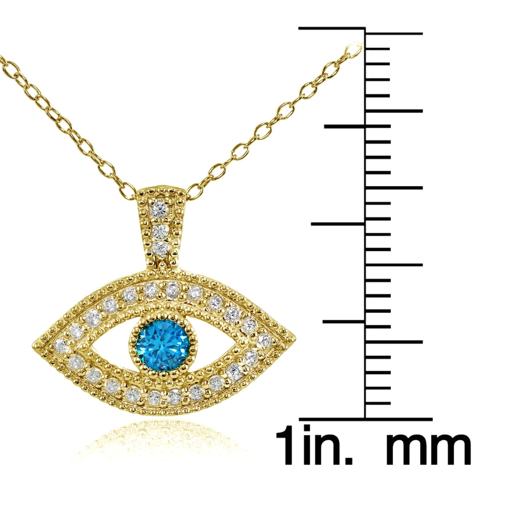 Yellow Gold Flashed Sterling Silver London Blue Cubic Zirconia Evil Eye Necklace-3
