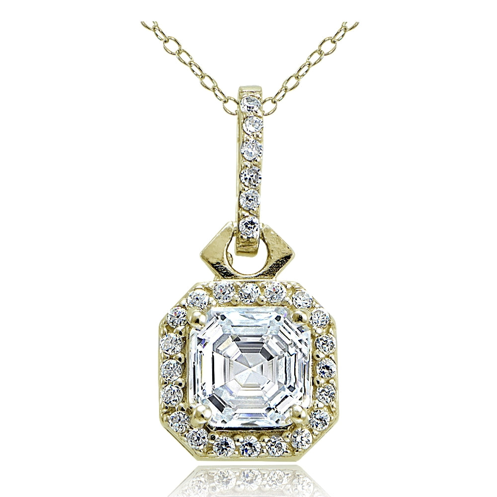 18K Gold over Sterling Silver 2ct Asscher Cut CZ Drop Necklace