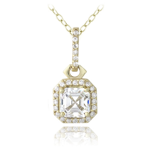 18K Gold over Sterling Silver 2ct Asscher Cut CZ Drop Necklace-2
