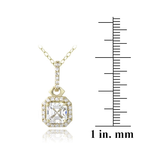 18K Gold over Sterling Silver 2ct Asscher Cut CZ Drop Necklace-4