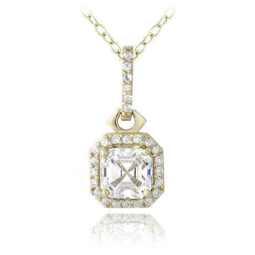 18K Gold over Sterling Silver 2ct Asscher Cut CZ Drop Necklace-5