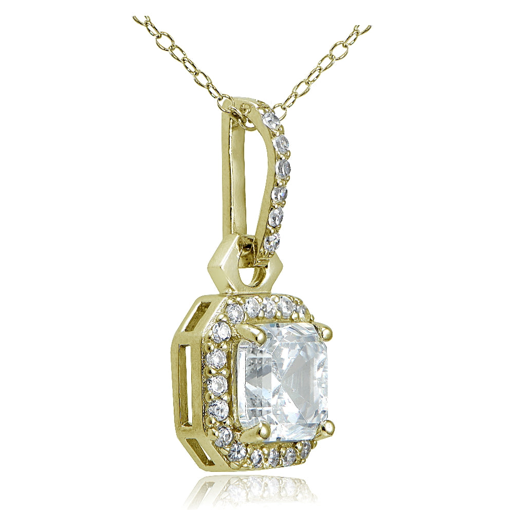 18K Gold over Sterling Silver 2ct Asscher Cut CZ Drop Necklace-6