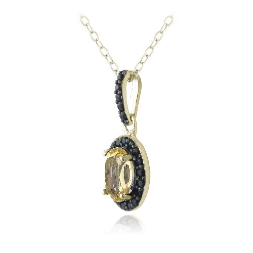 18K Gold over Sterling Silver 1.75ct Citrine & Black Spinel Oval Necklace-2