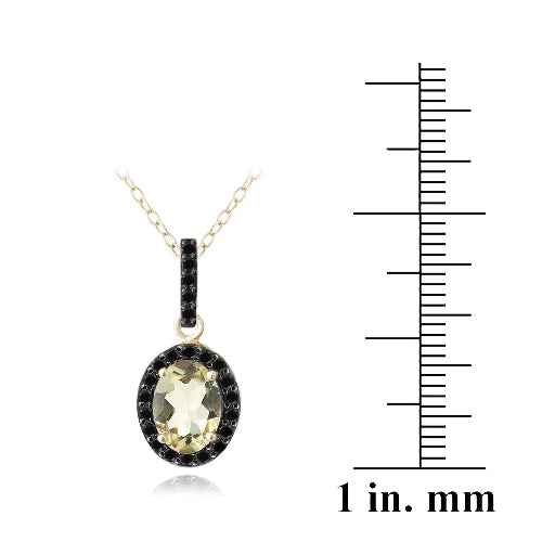 18K Gold over Sterling Silver 1.75ct Citrine & Black Spinel Oval Necklace-3