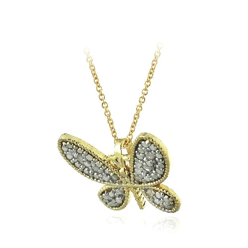 18K Gold over Sterling Silver 1/10ct Diamond Butterfly Pendant-2
