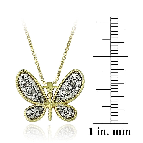 18K Gold over Sterling Silver 1/10ct Diamond Butterfly Pendant-3