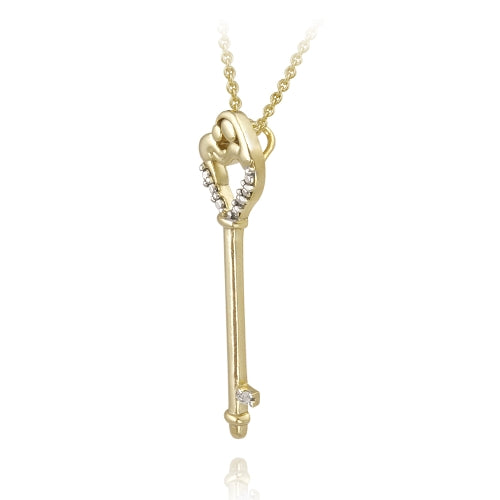 18K Gold over Sterling Silver Diamond Accent Mother & Baby Heart Key Necklace-2