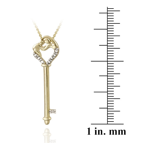 18K Gold over Sterling Silver Diamond Accent Mother & Baby Heart Key Necklace-3