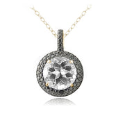 18K Gold over Silver 5.75ct White Topaz & Black Diamond Accent Round Necklace