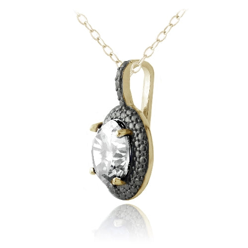 18K Gold over Silver 5.75ct White Topaz & Black Diamond Accent Round Necklace-2