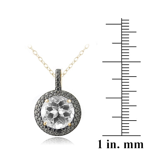 18K Gold over Silver 5.75ct White Topaz & Black Diamond Accent Round Necklace-3