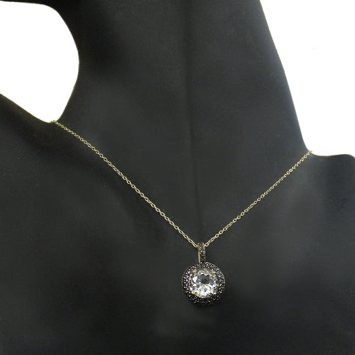 18K Gold over Silver 5.75ct White Topaz & Black Diamond Accent Round Necklace-4
