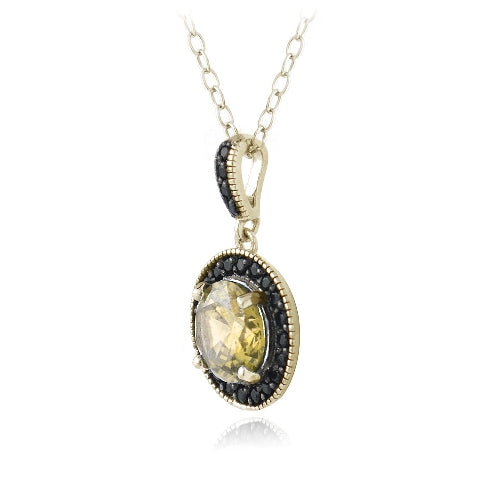 18K Gold over Sterling Silver 2.5ct Citrine & Black Spinel Round Dangle Necklace-2