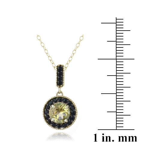 18K Gold over Sterling Silver 2.5ct Citrine & Black Spinel Round Dangle Necklace-3