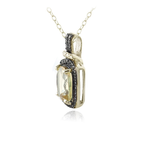 18K Gold over Sterling Silver 3ct Citrine & Black Diamond Accent Rectangle Necklace-2
